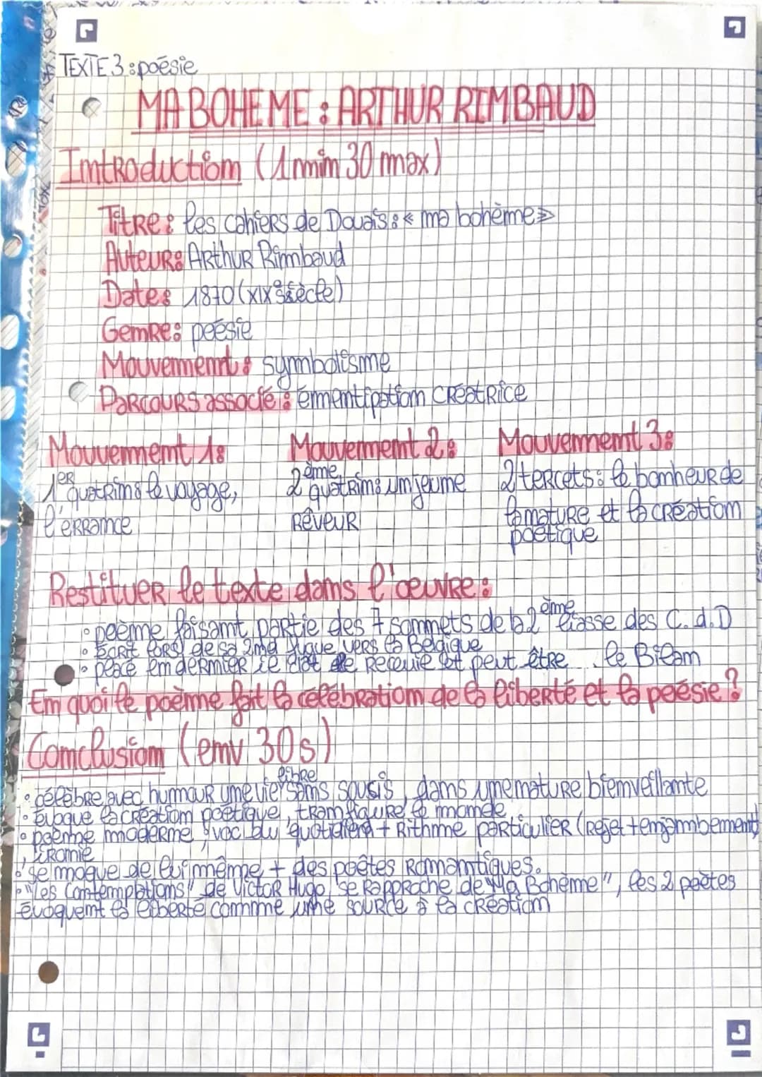 TEXTE 3: poésie
# MA BOHÈME : ARTHUR RIMBAUD
## Introduction (1min 30 max)
- Titre : les cahiers de Douais : « ma bohème »
- Auteur: Arth