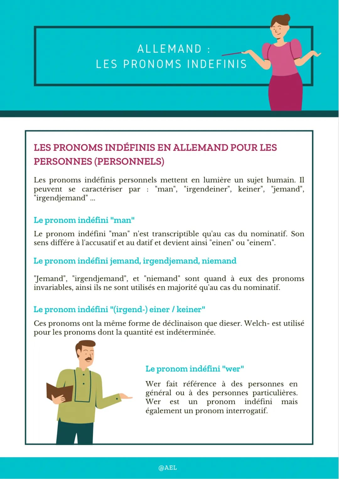 # ALLEMAND :
## LES PRONOMS INDEFINIS
# LES PRONOMS INDÉFINIS EN ALLEMAND POUR LES CHOSES (IMPERSONNELS)
## Le pronom indéfini was
Was est