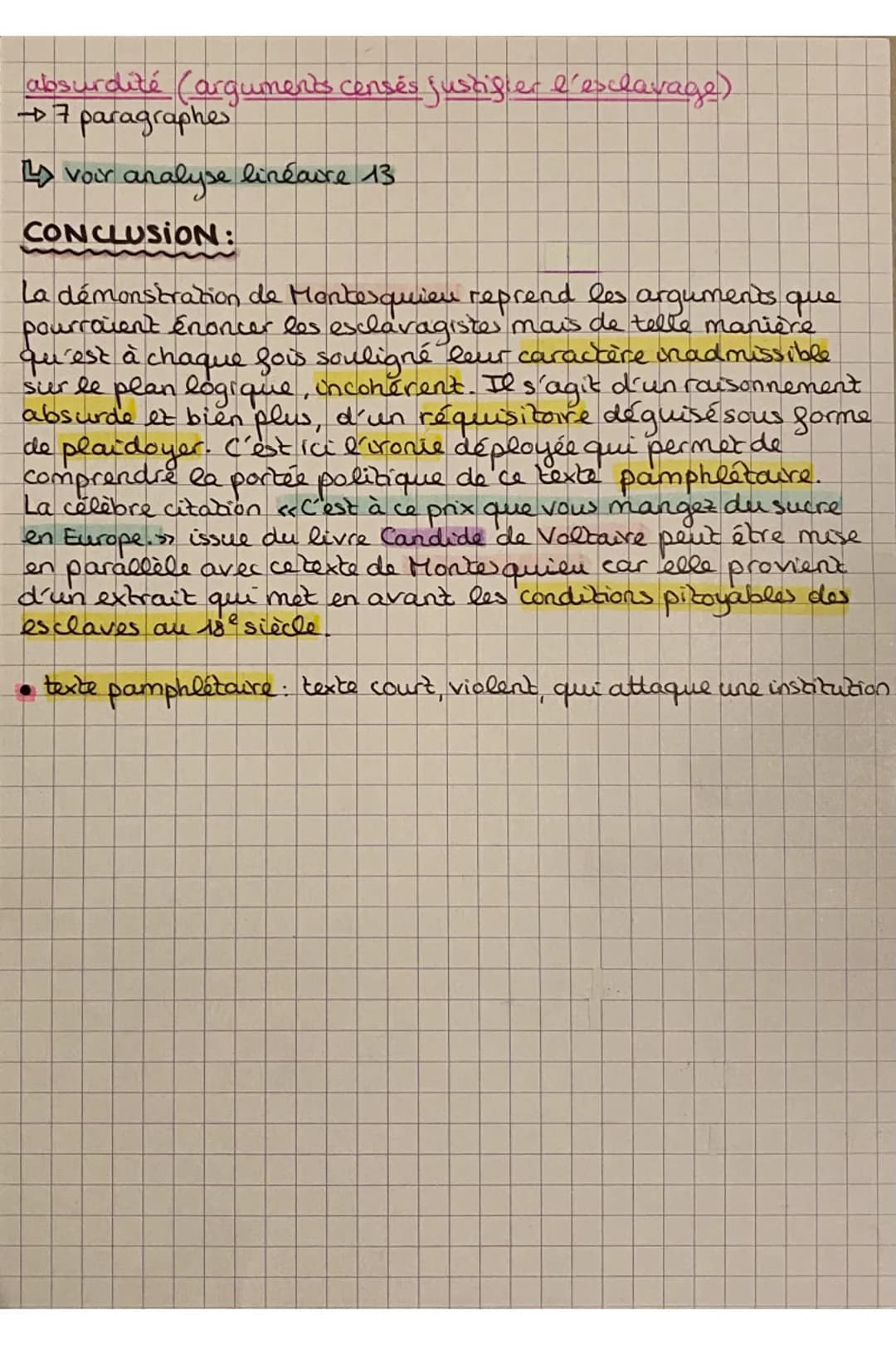<p>Pour comprendre le texte de Montesquieu, il est important de noter que l'auteur est catégoriquement contre l'esclavage. Il utilise l'iro
