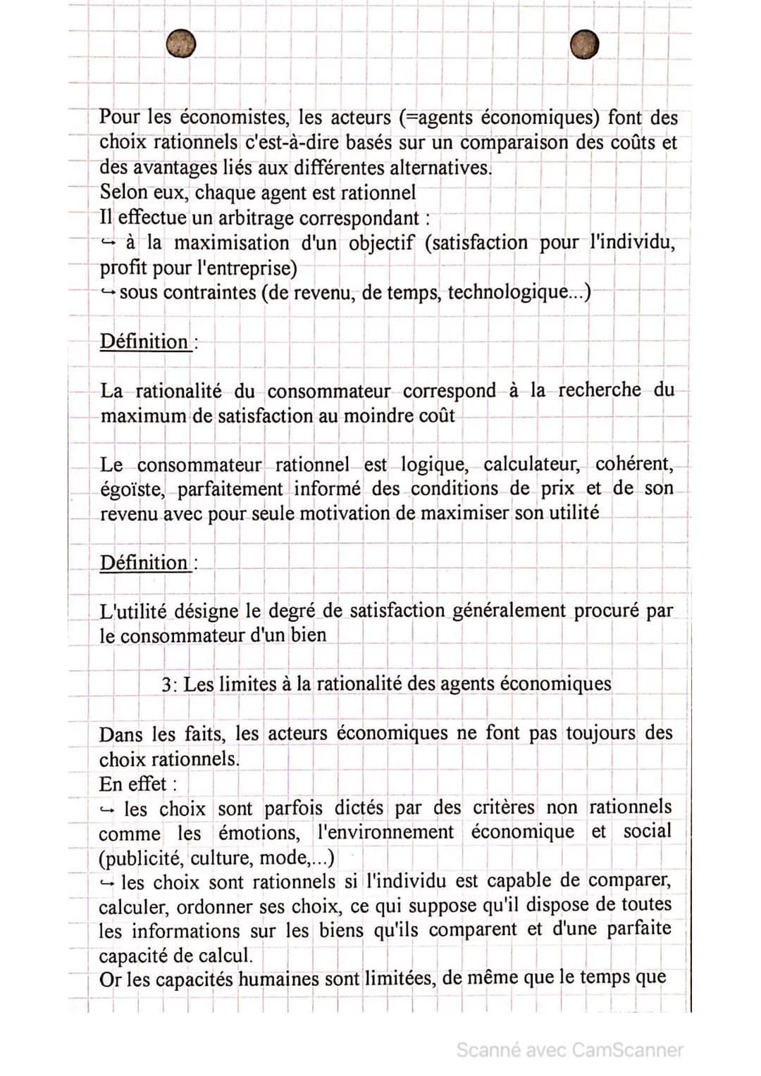 <h2>Les choix économiques et leurs déterminants</h2>
<h3>Les choix rationnels :</h3>
<p>Dans un monde de rareté, les agents économiques (mé