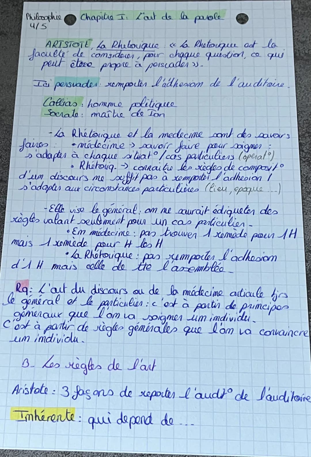 # Philosophie Chapitre I. L'art de la parole
4/5
ARISTOTE, La Rhelovique « la Rhetoriquer ast la
faculté de comsiderer, pour chaque questio