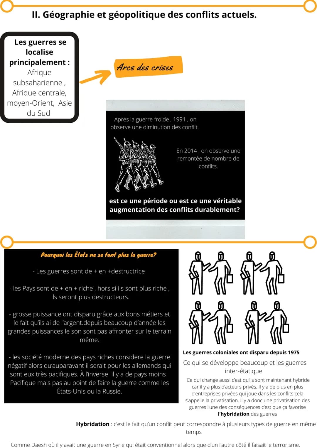 ## II. Géographie et géopolitique des conflits actuels.
Les guerres se
localise
principalement :
* Afrique
* subsaharienne,
* Afrique