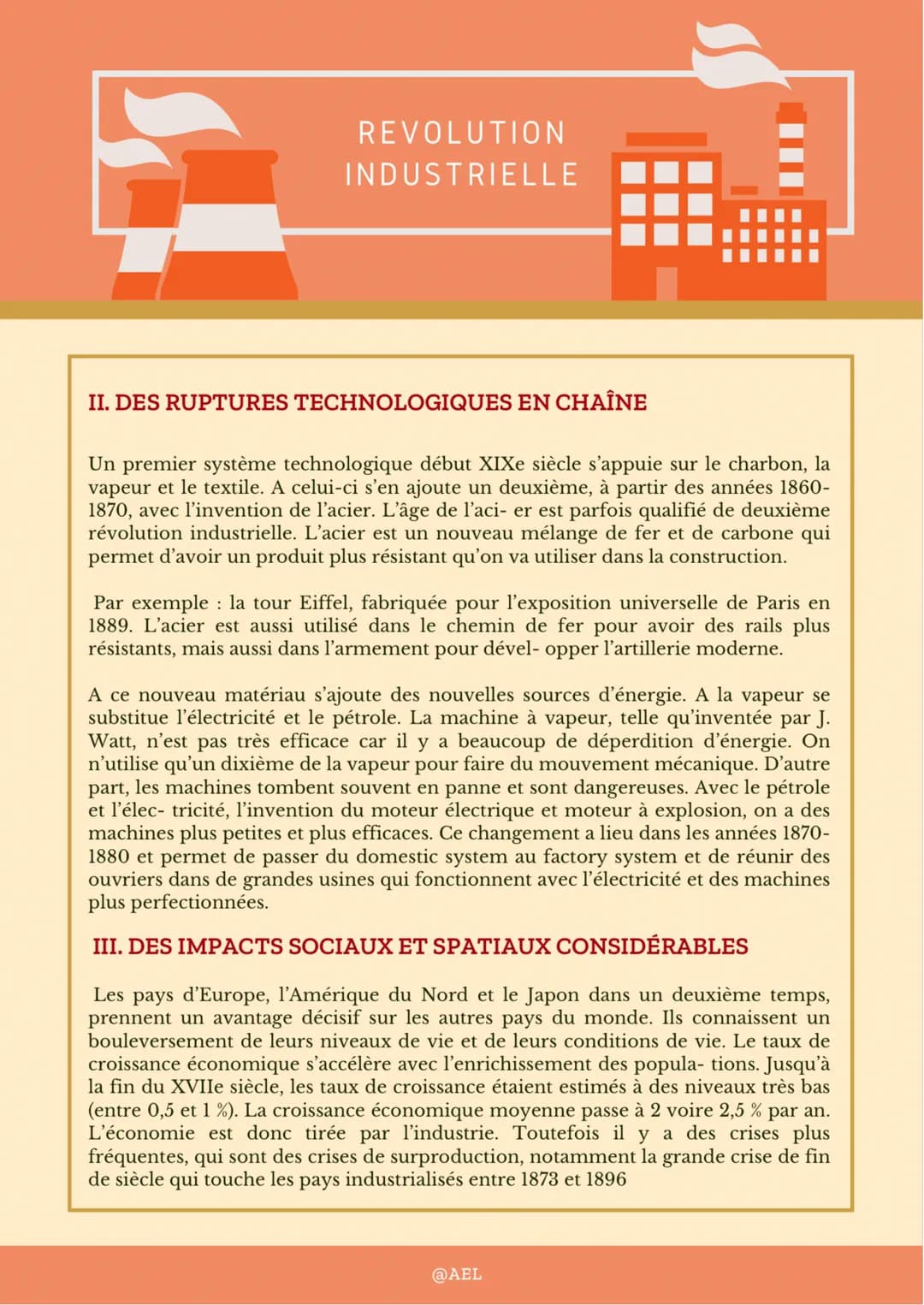 # REVOLUTION INDUSTRIELLE
## II. DES RUPTURES TECHNOLOGIQUES EN CHAÎNE
Un premier système technologique début XIXe siècle s'appuie sur le
