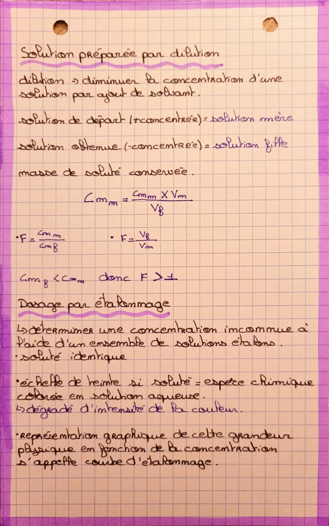 # Physique
## Solutions aqueuses
### Concentration en masse
$g.L^{-1} \rightarrow Cm = \frac{m_{soluté} \leftarrow g}{V_{solution} \lefta