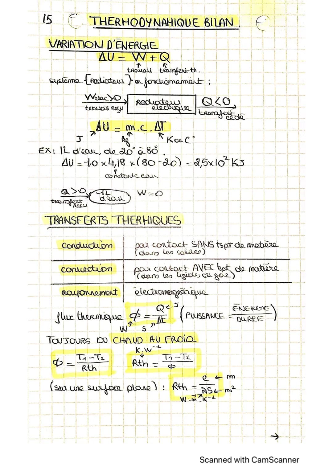 # EVOLUTION TEMPERATURE
## LOI NEWTON
$\Phi = h \times S \times (T_e - T) \leftarrow K$
coeff d'échange $m^2 \uparrow (\Theta_e - \Theta) \