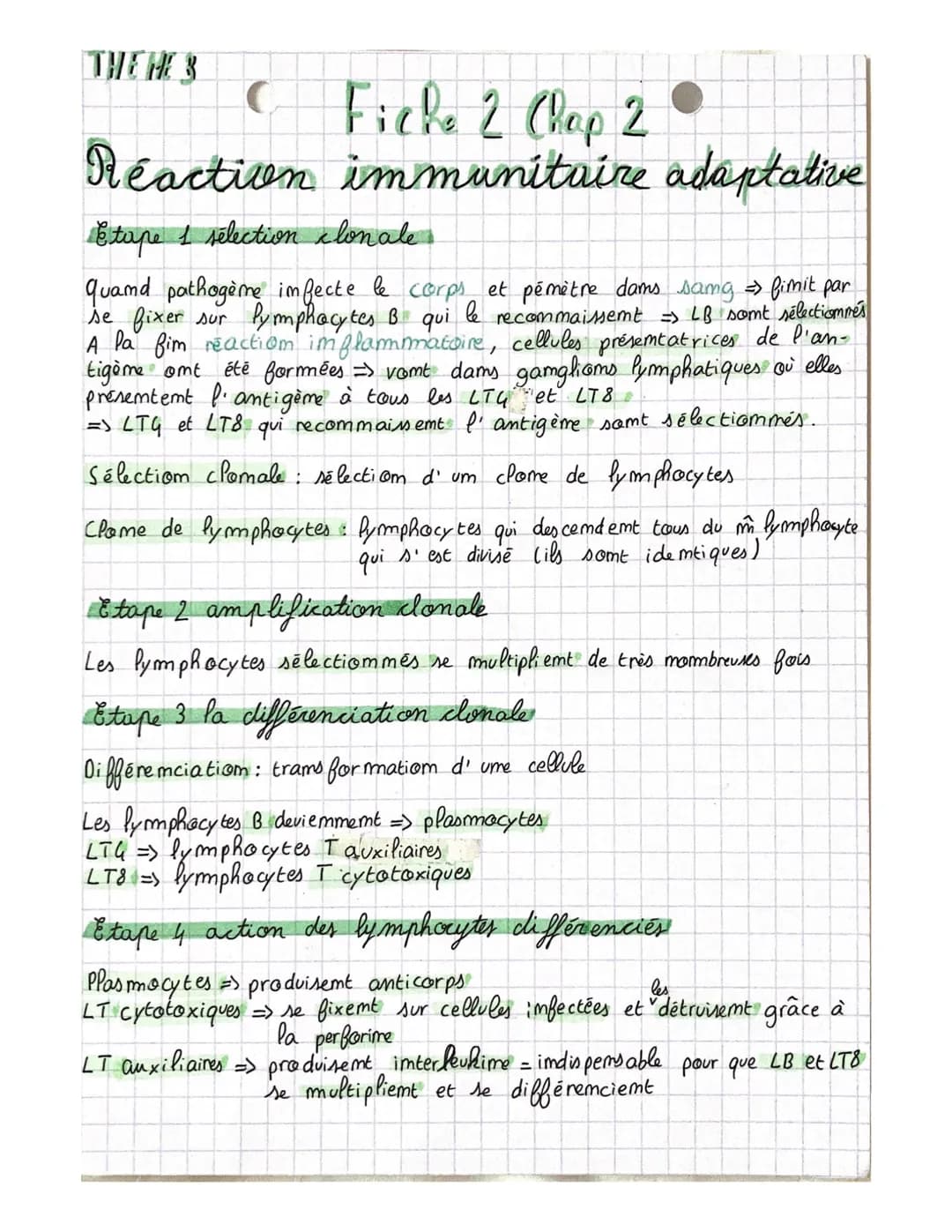 # THEME 3
## Chapitre 2: L'immunité acquise
### Intro
L'immumité adaptative: emsemble de mécamisme imtervemamt de quel-
ques heures à jours