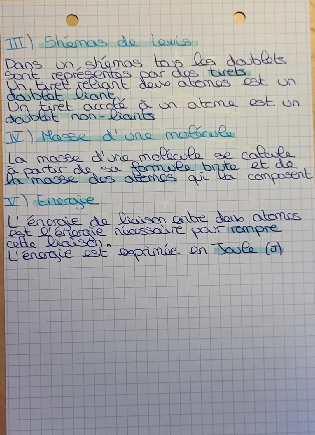 ### III) Schémas de Lewis
Dans un schéma, tous les doublets
sont représentés par des tirets.
Un tiret reliant deux atomes est un
doublet lia