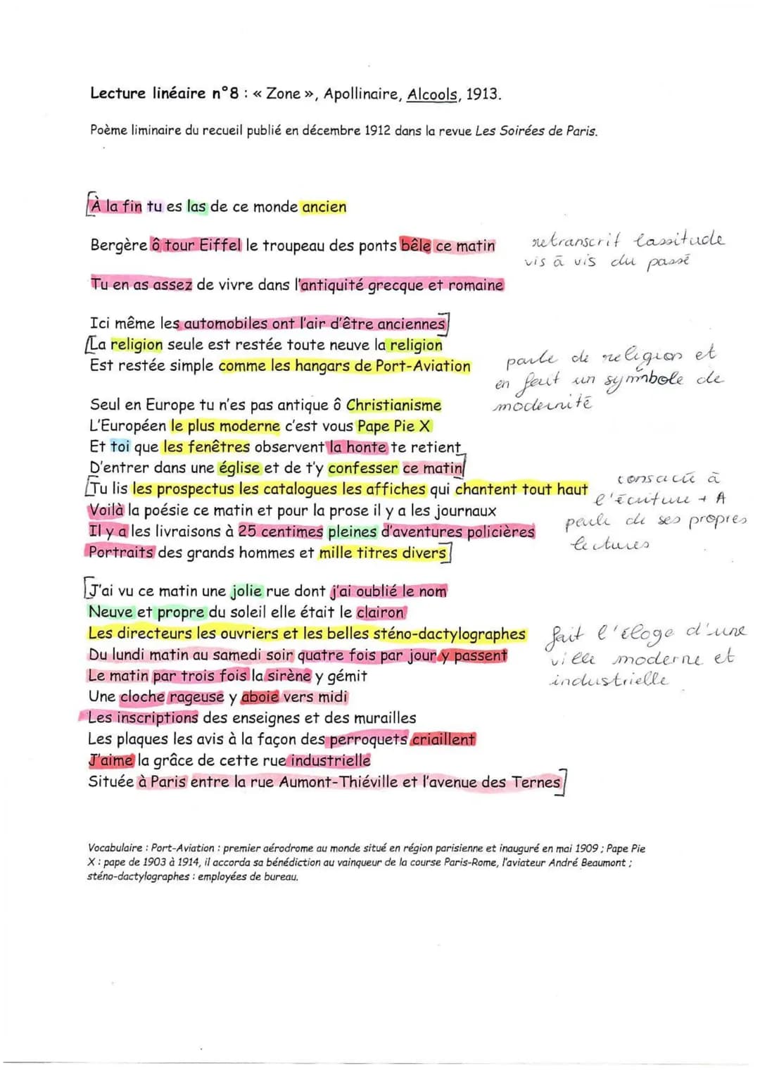 Lecture linéaire n°8: « Zone », Apollinaire, Alcools, 1913.
Poème liminaire du recueil publié en décembre 1912 dans la revue Les Soirées de