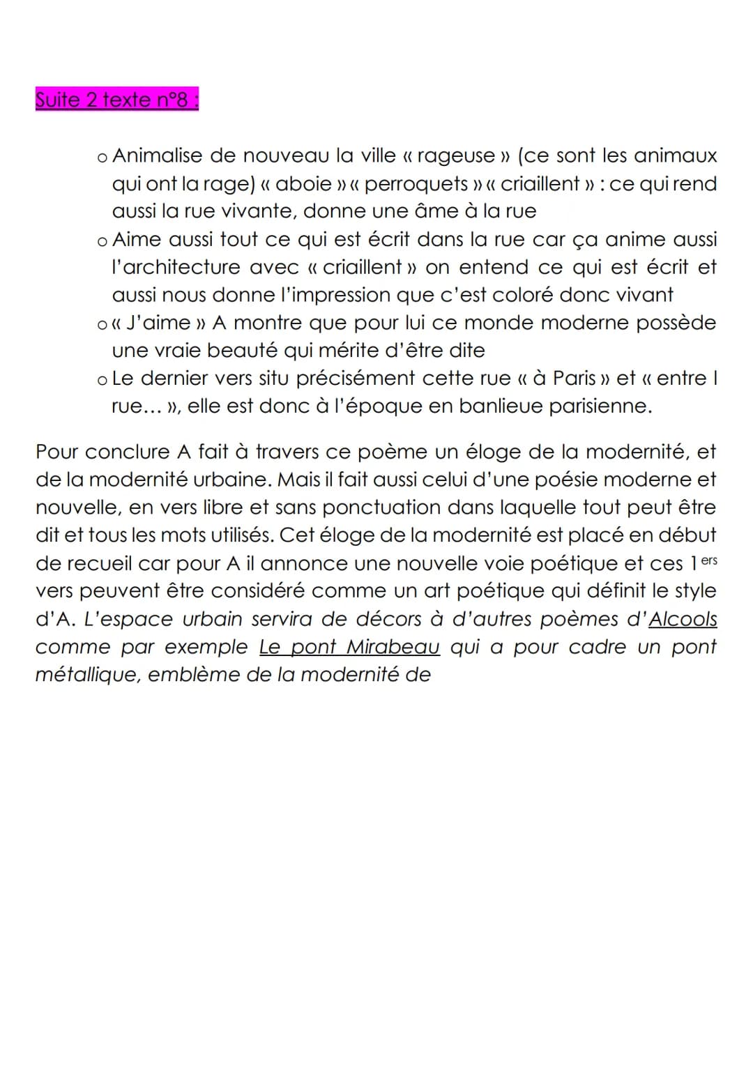 Lecture linéaire n°8: « Zone », Apollinaire, Alcools, 1913.
Poème liminaire du recueil publié en décembre 1912 dans la revue Les Soirées de