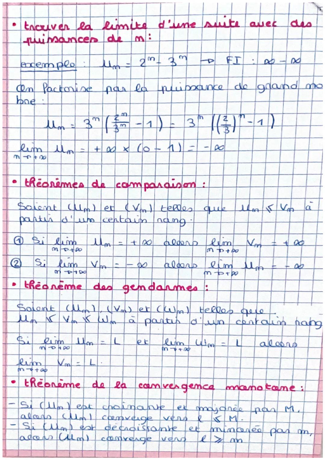 # limites de suites
On dit qu'une suite convenge si sa limite eat
un nombre Pini.
Si une suite n'est pas convergente, elle est
dite diverge