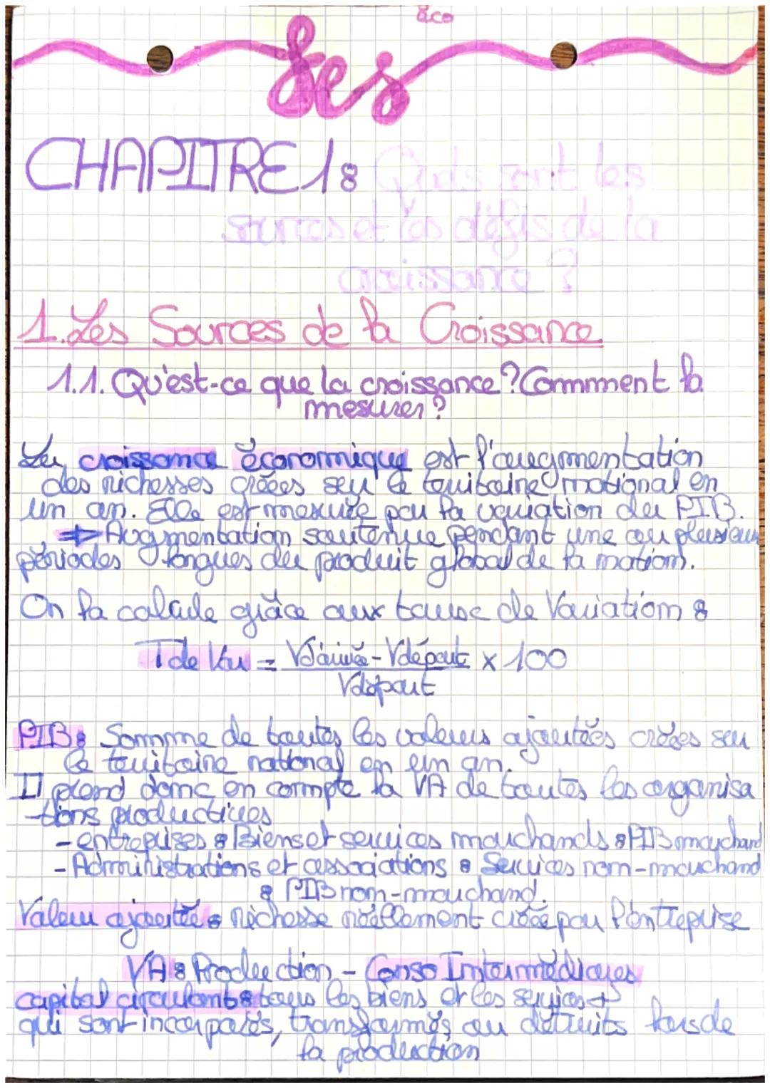 Ses
CHAPITRE 18
aco
1. Les Sources de la Goissance.
1.1. Qu'est-ce que la croissance? Comment la
mesurer?
Le croissance Economique est
