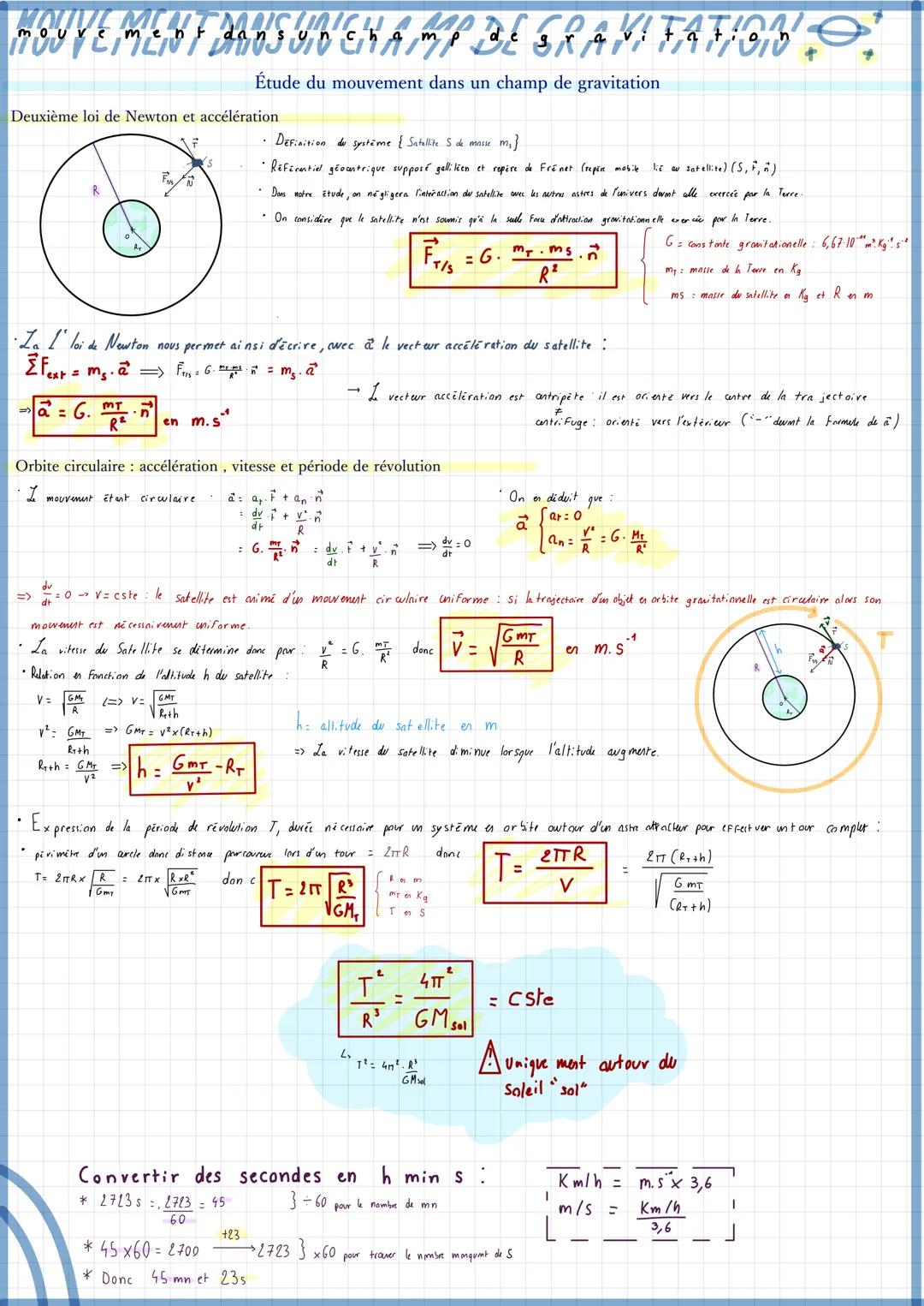 MOUVEMENT DANS UNEHA MP DE GRAMI FATION &
dans
dan
Étude du mouvement dans un champ de gravitation
Deuxième loi de Newton et accélération
7