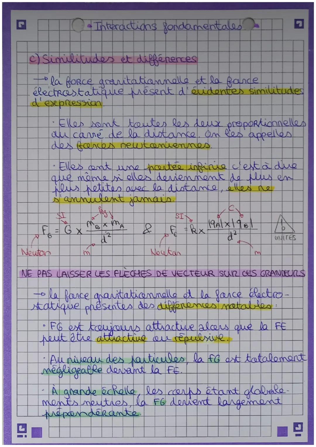 • Interactions fondamentales
Interacticons les forces
A) Les forces gravitationnelles
• La fance gravitationnelle exencée par
une masse m