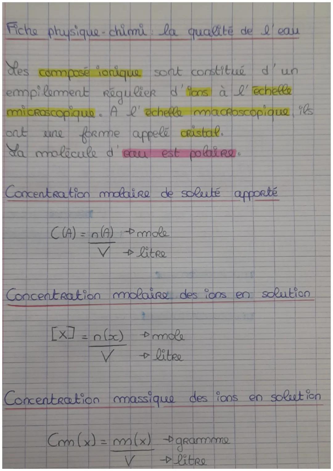 Fiche physique-chimi la qualité de l'eau
des composé ionique sont constitué d'un
emmpilemment régulier d'ions à l'échelle
microscopique. A l