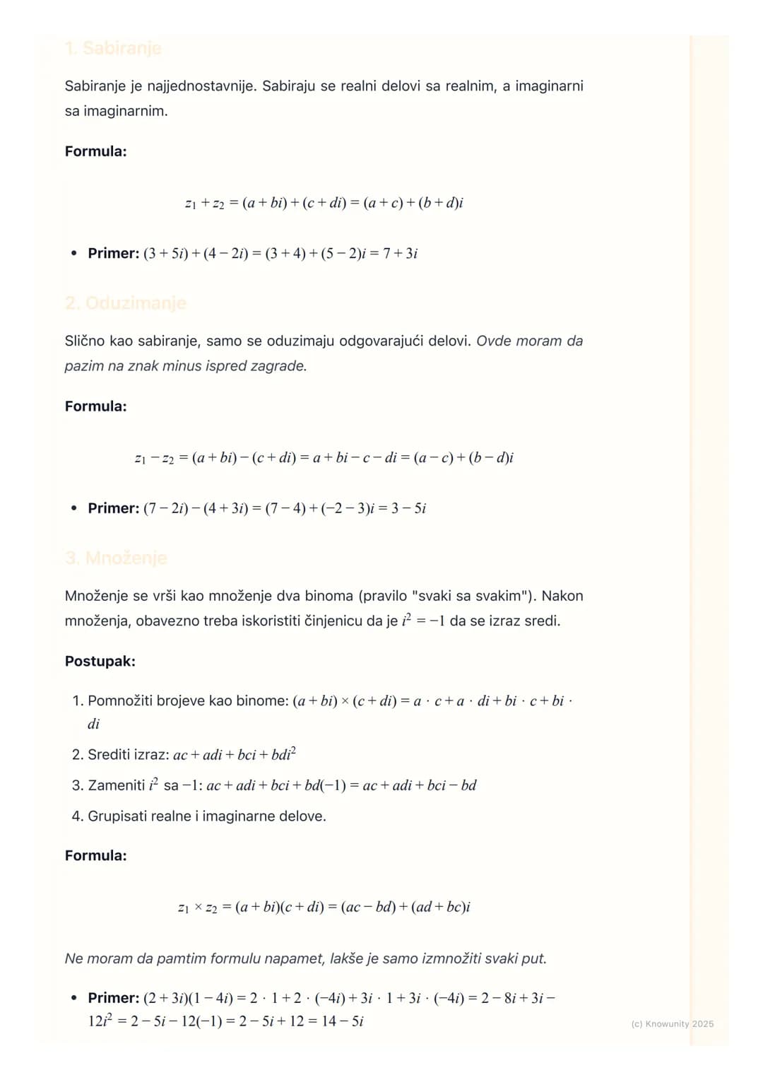 # Operacije sa kompleksnim
brojevima
Uvod u operacije sa kompleksnim brojevima
Kao i sa realnim brojevima, sa kompleksnim brojevima takođe