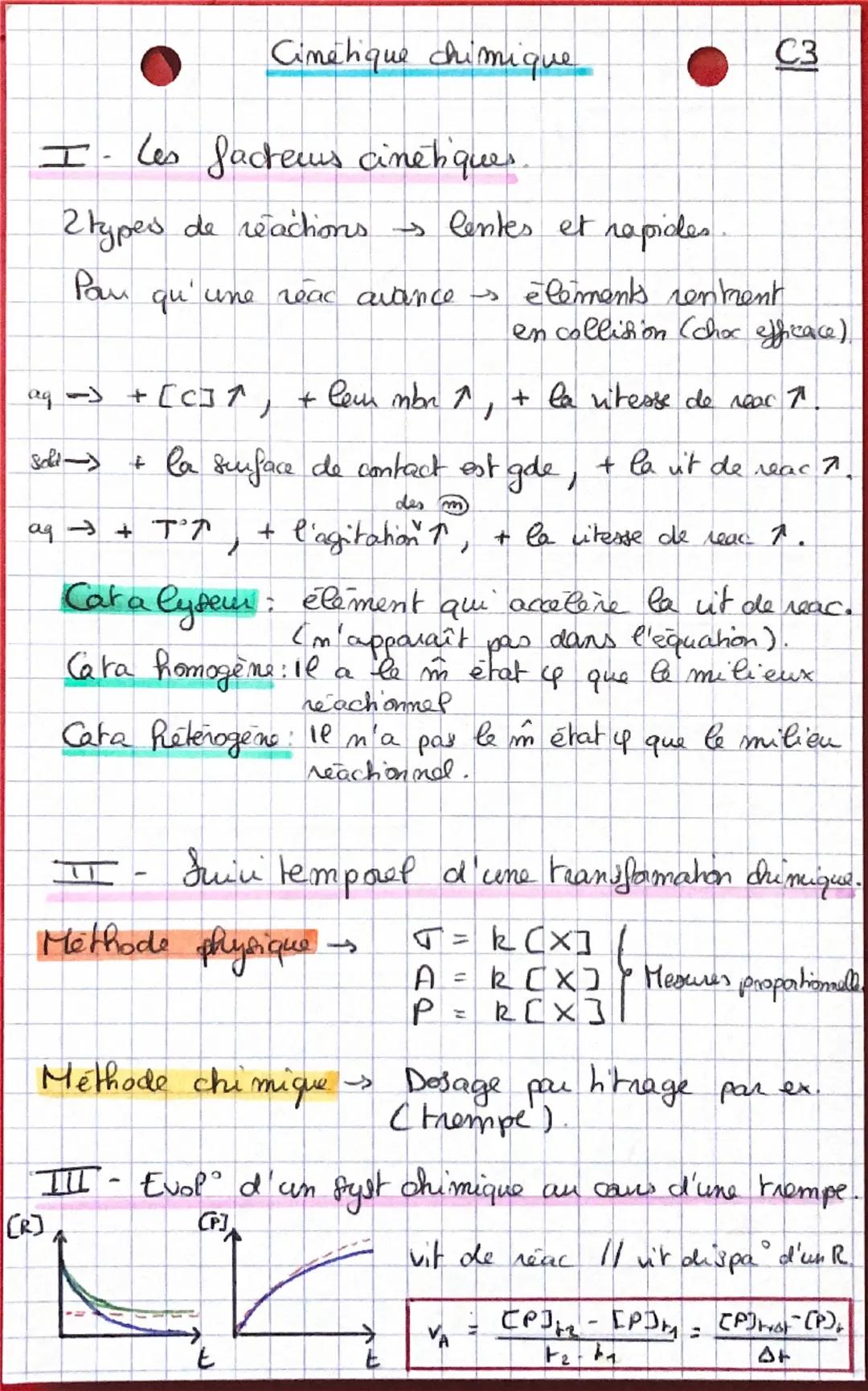 Cimetique chimique
C3
4
I. Les facterus cinetiques.
2 types de reactions s lentes et rapides.
Рам
qu'une reac avances éléments rentrent
en c