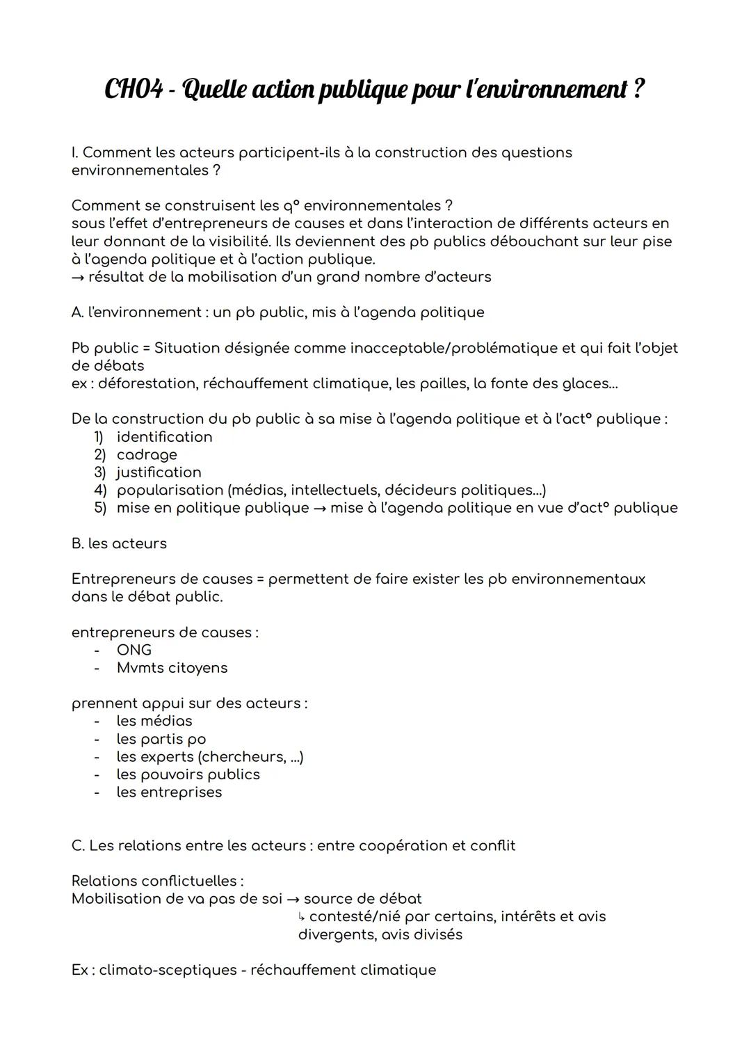CHO4 - Quelle action publique pour l'environnement ?
I. Comment les acteurs participent-ils à la construction des questions
environnementale
