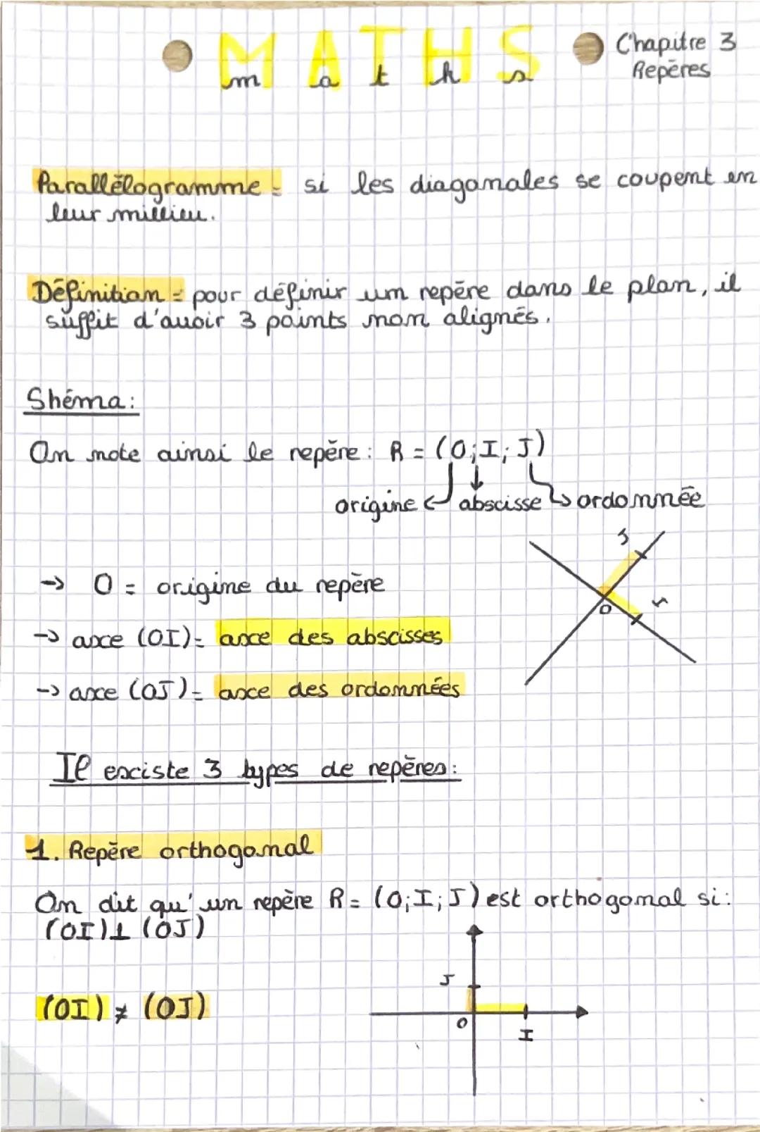 Maths : Chapitre repérages