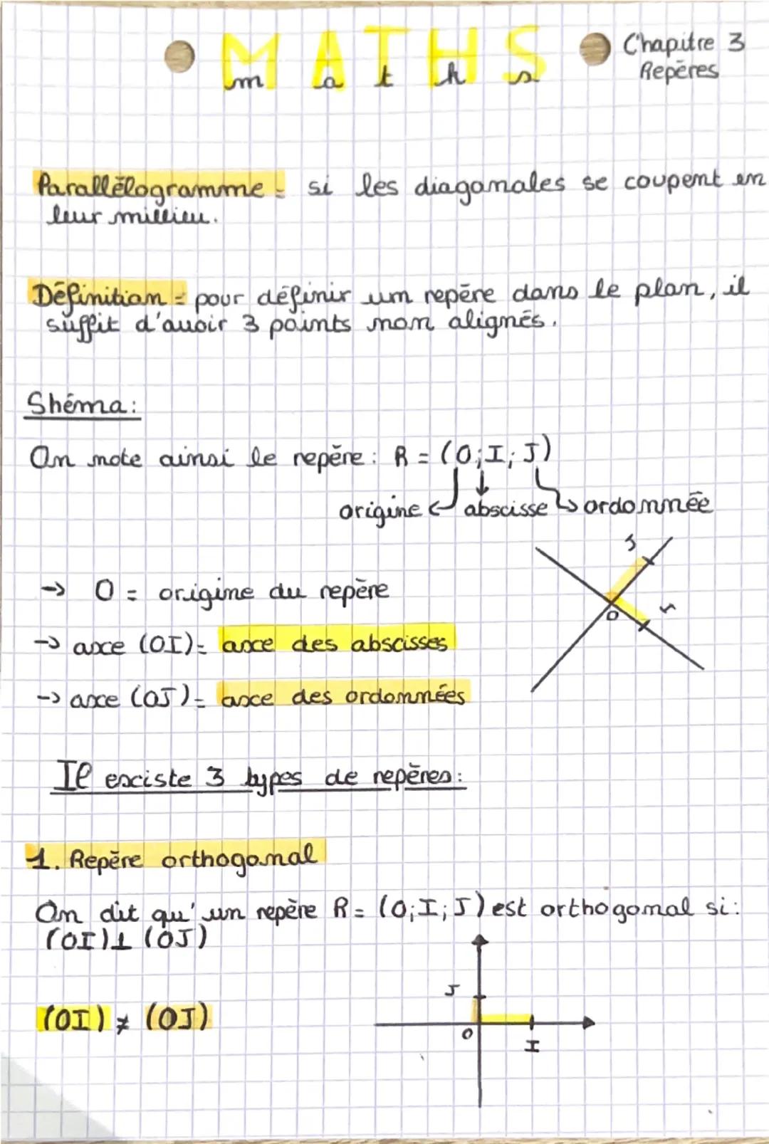 --- OCR Start ---
m
م
th
Chapitre 3
Repères
Parallélogramme si les diagonales se coupent en
lur millim.
Définition pour définir um repère da