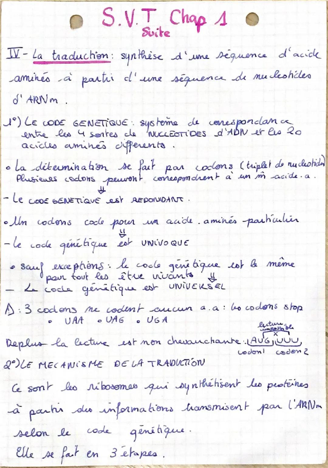 • S.V.T
CHAPITRE EXPRESSION DE L'INFORMATION
:
GENETIQUE
1- Relation ADN - Proteïne
Il existe
Proteine: assemblage d'acides aminés. 20 acide
