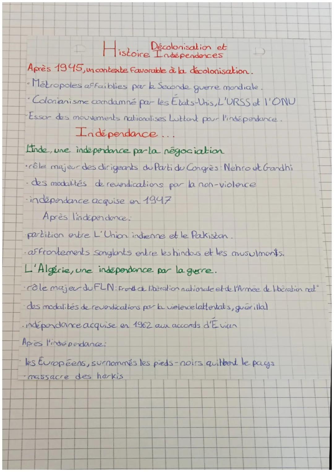 # Histoire Décolonisation et
D
Après 1945, un contexte Favorable à la décolonisation.
* Métropoles affaiblies par la Seconde guerre mondi