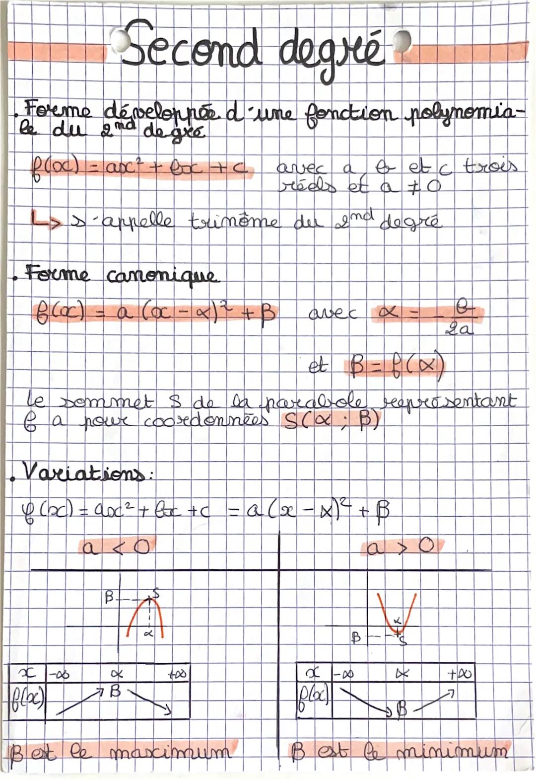 Second degré
Forme développée d'une fonction polynomia-
le du 2nd de gre
f(oc) = ax² + bxc +C
arvec
réels et a #0
Is-appelle trimême du 2nd
