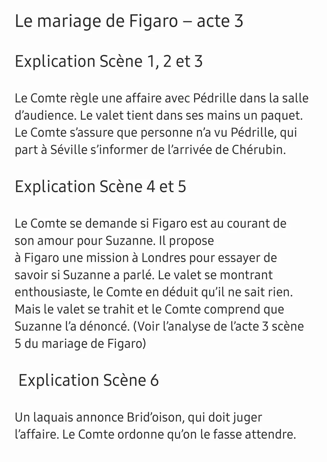 Le mariage de Figaro - acte 3
Explication Scène 1, 2 et 3
Le Comte règle une affaire avec Pédrille dans la salle
d'audience. Le valet tient