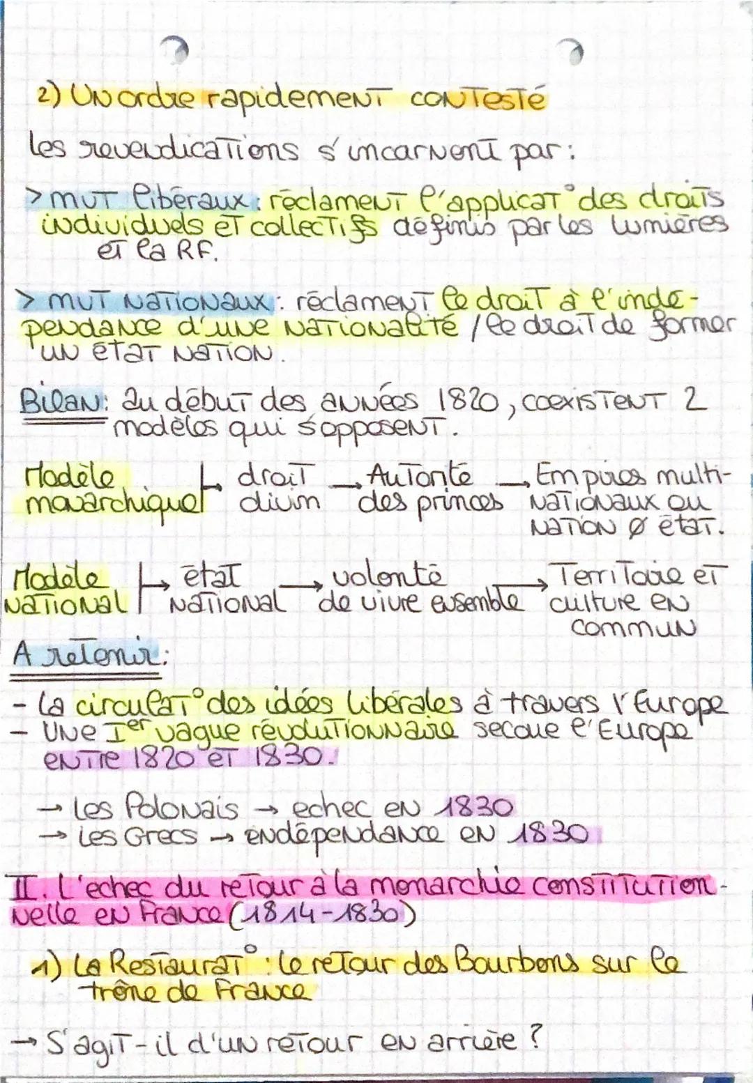 Histoire l'Europe entre restaurat
er revoluTION/
Restauration: retour à un orche monarchique
autérieur à la RF.
Revolut changem brutal de ré