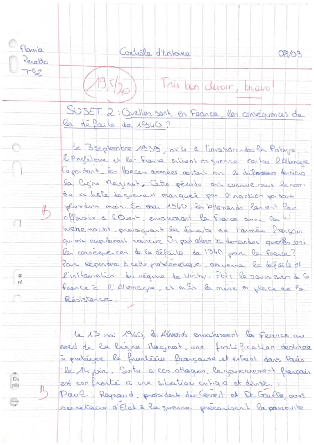 Flavie
O Pecetto
T°2
ré
B
Controle d'histoire
(19,5/20)
This bon devoir, bravo!
08/03
SUSET 2: Quelles sont, en France, les conséquences de
