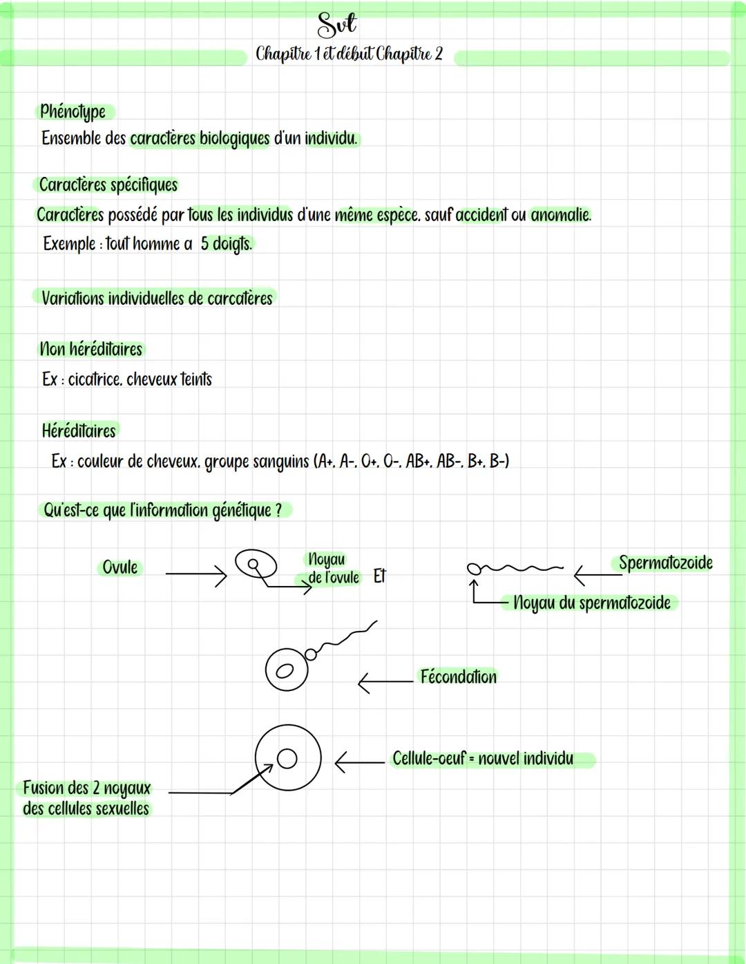 Phénotype
Ensemble des caractères biologiques d'un individu.
Caractères spécifiques
Caractères possédé par tous les individus d'une même esp