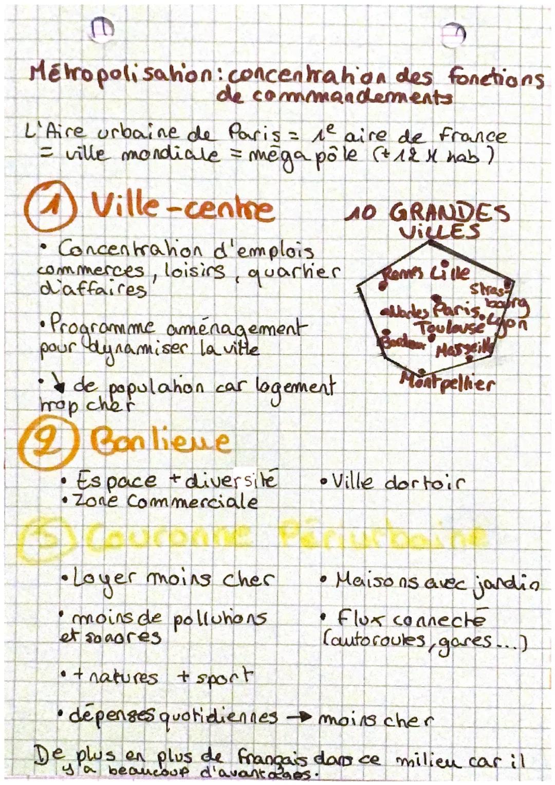 Geographie
Légende:
Ville centre
Banlieue
Couronne periurbaine
Etalement urbain
Déplacements quotidien.
Aire urbaine = ville -centre + banli
