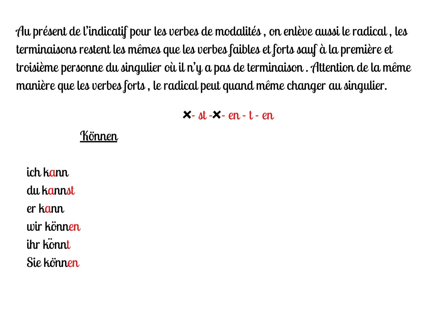 # Allemand
# Le présent de l'indicatif
Les verbes faibles :
En allemand pour conjugué le présent de l'indicatif, on prend le radical et on a