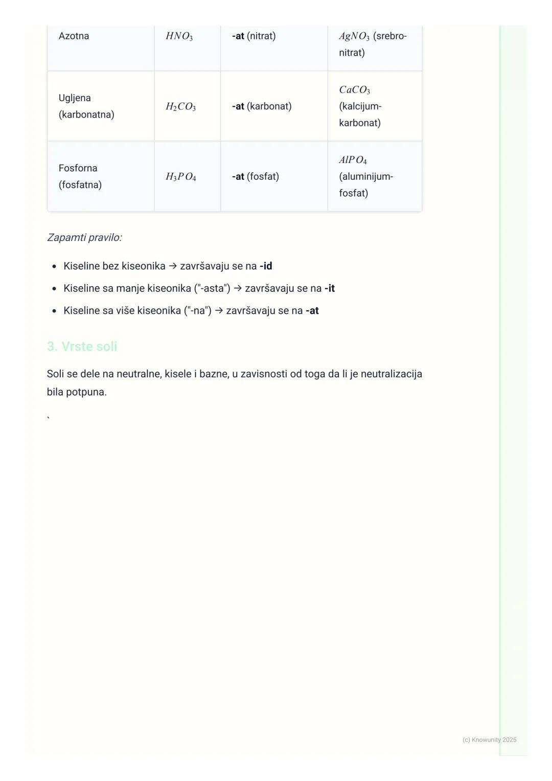 # Soli
Šta su soli? Uvod
Soli su jonska jedinjenja koja nastaju u reakciji neutralizacije između kiseline i
baze. Sastoje se od katjona me