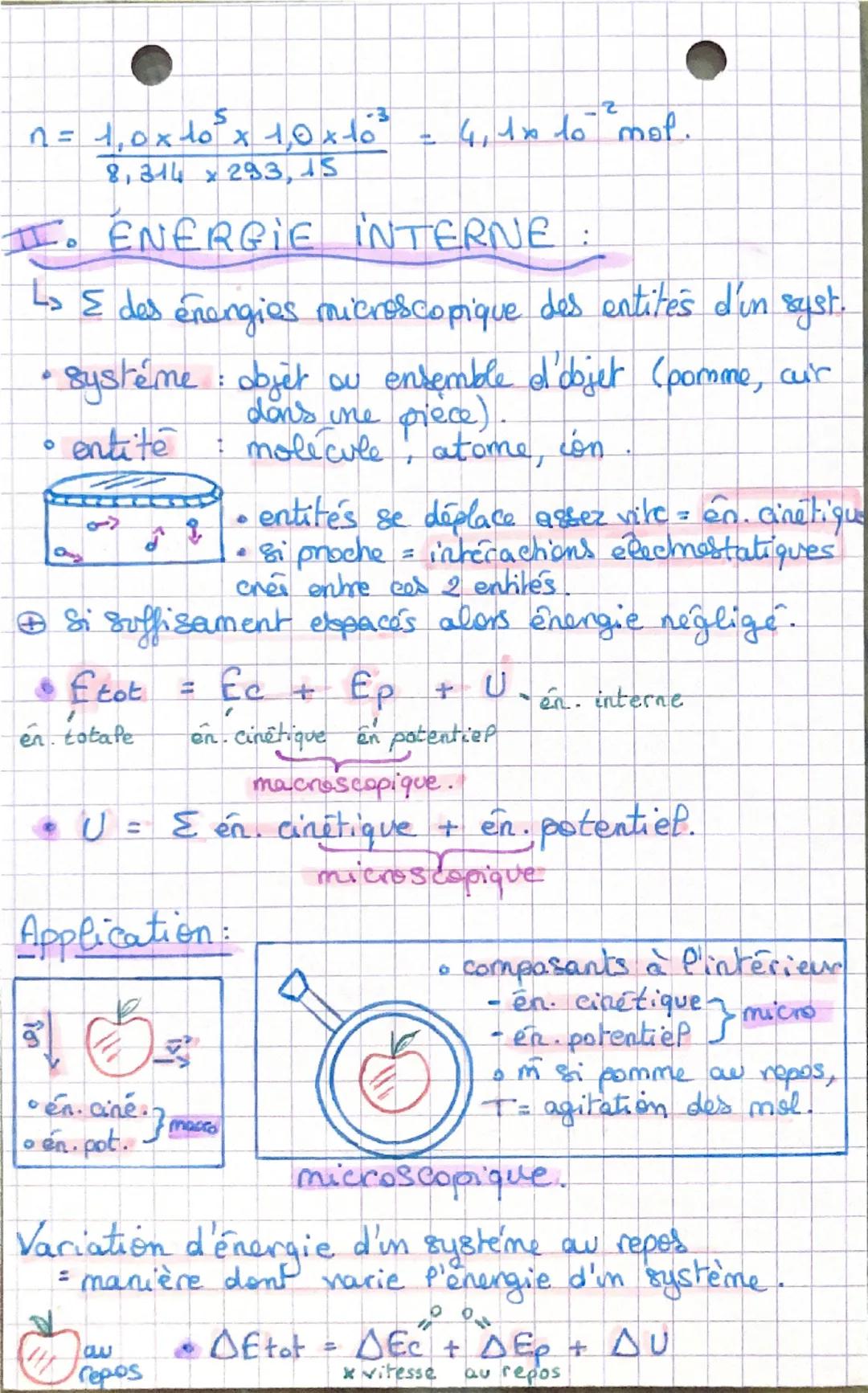 de yer principe de la
thermodynamique
+ bilan énergétique.
I. MODÈLE DU GAZ PARFAIT:
413
> Entites contenues dans un récipient n'étant pas
