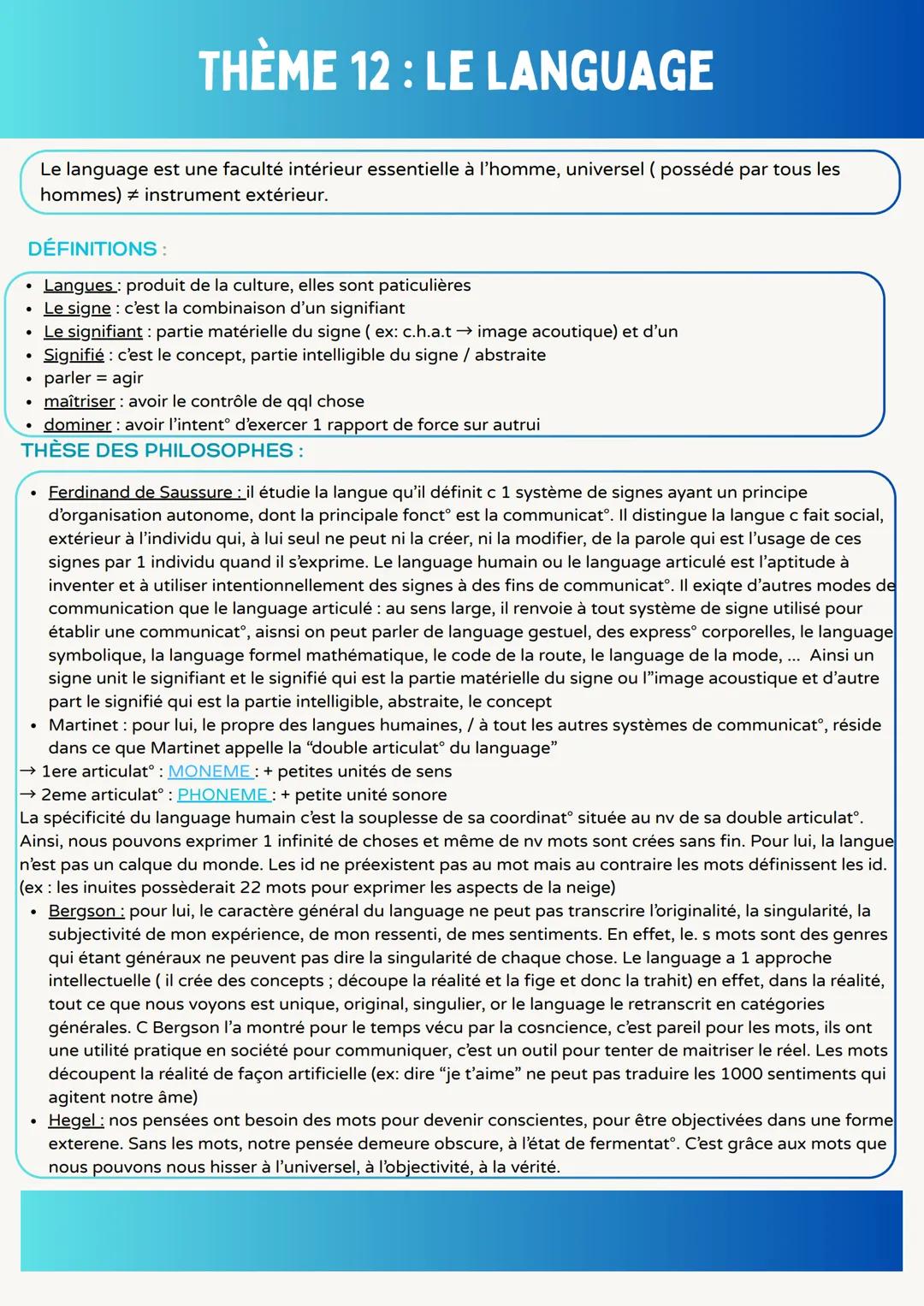 fiche de révision sur le language