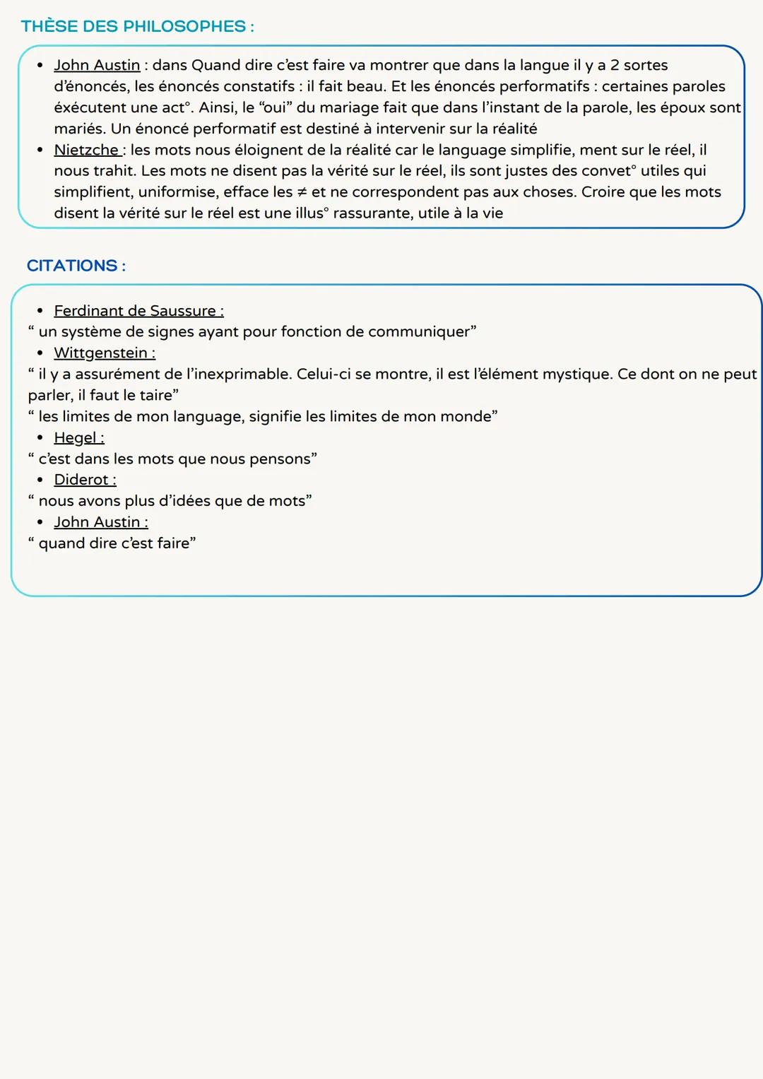 THÈME 12: LE LANGUAGE
Le language est une faculté intérieur essentielle à l'homme, universel (possédé par tous les
hommes) ≠ instrument exté