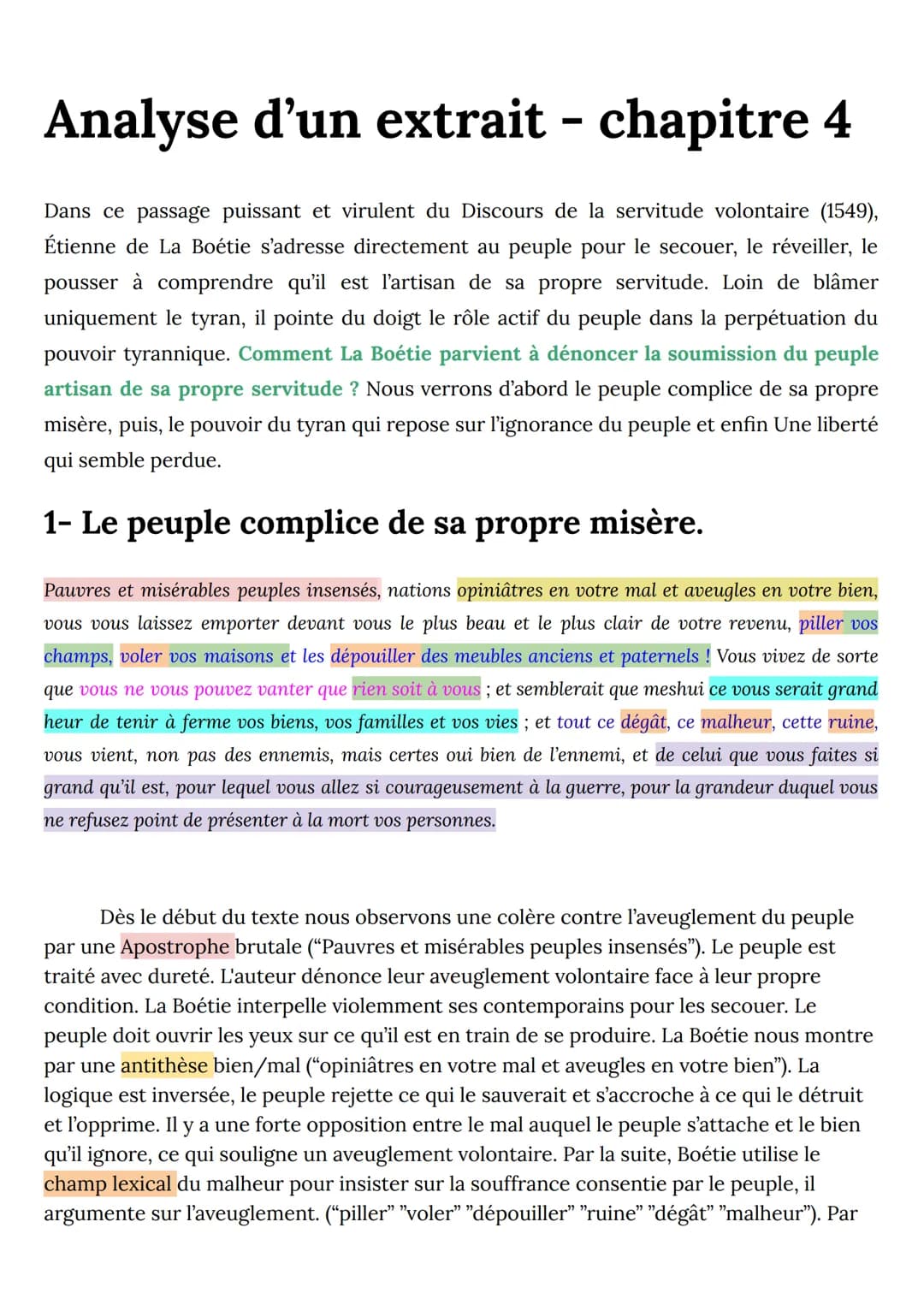 Analyse d'un extrait - chapitre 4
Dans ce passage puissant et virulent du Discours de la servitude volontaire (1549),
Étienne de La Boétie s