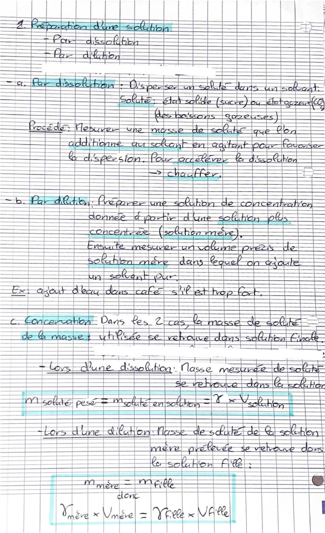 Composition des solutions
aqueuses
Ha. La concentration: Solution - Solant + Soluté
Solution: un melange à l'état liquide
Solvent: espèce ch