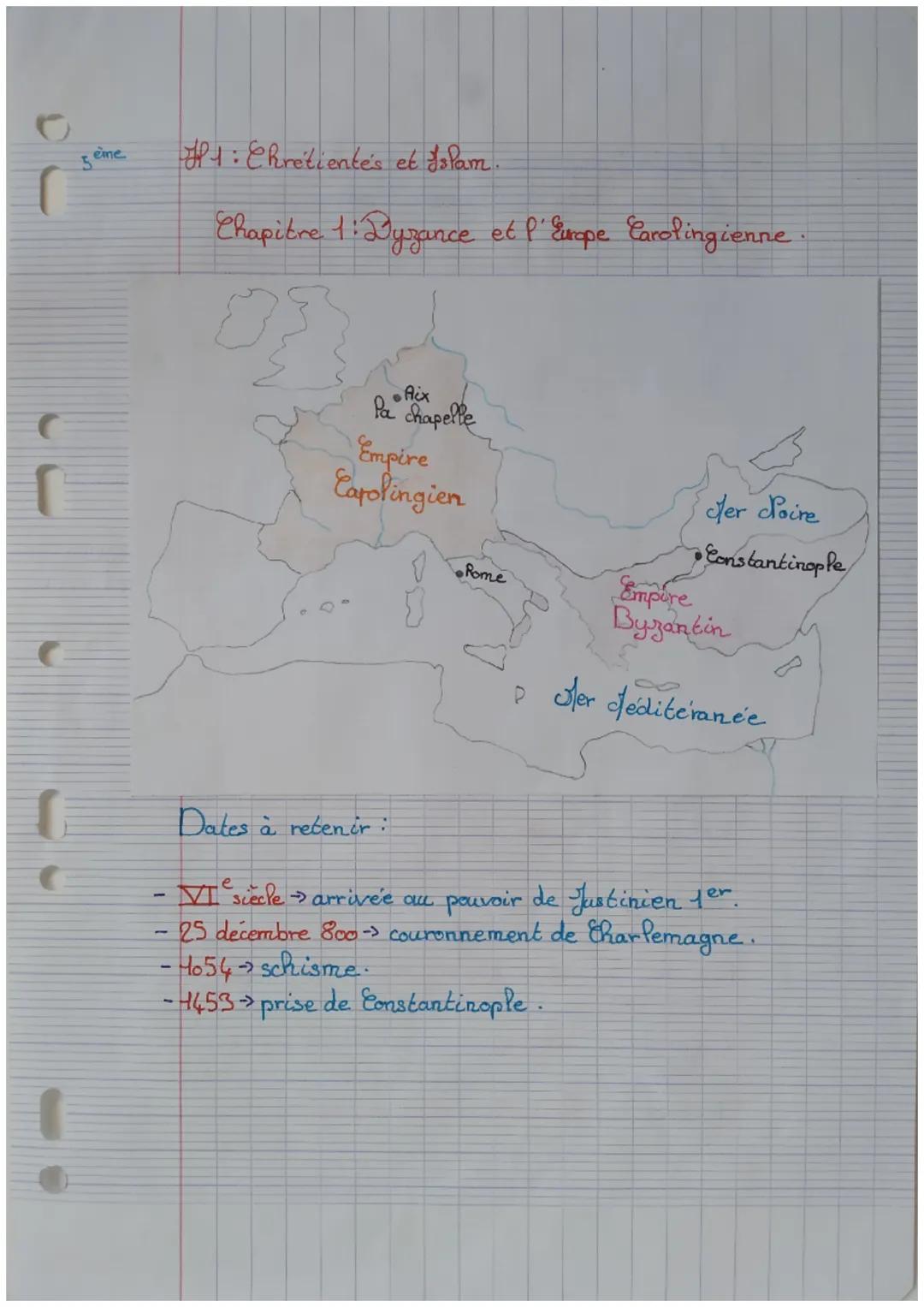 eine
5
1: Chrétiente's et Islam.
Chapitre 1: Dyzance et l'Europe Carolingienne
8
Aix
Pa chapelle
Empire
Carolingien
Dates à retenir :
Rome
J