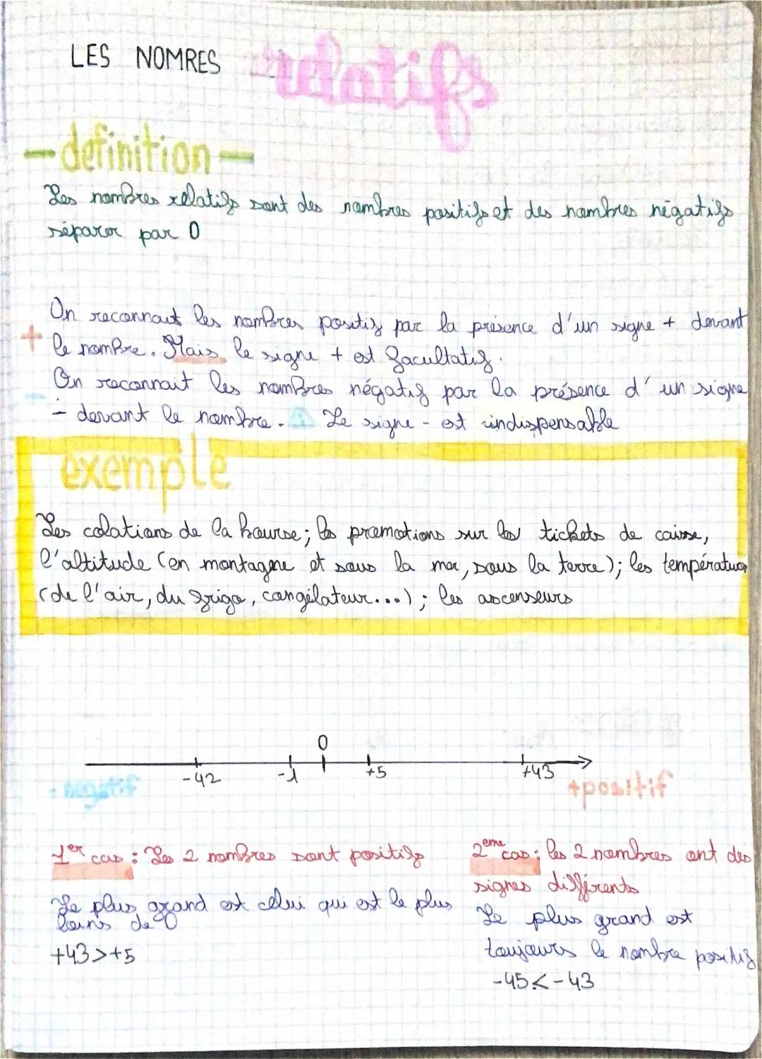 les nombres relatifs