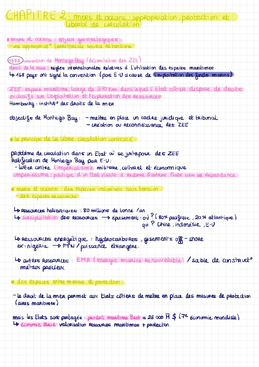 CHAPITRE 2 meRs et océans : appropriation, protection et
Liberté de circulation.
•mers et océans: enjeux geostratégiques:
- une appropriat t