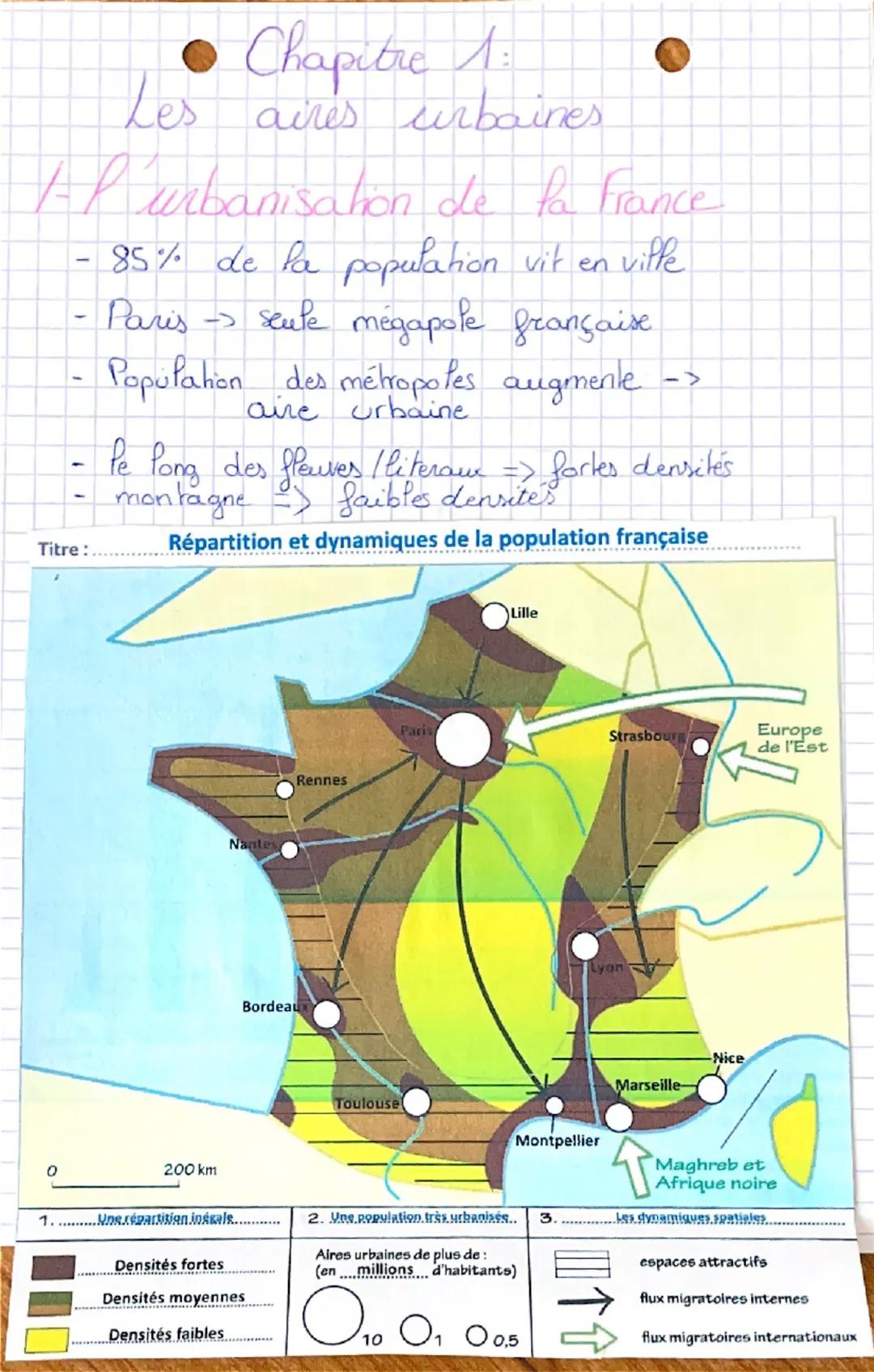 # Chapitre 1:
Les aires urbaines
1- L'urbanisation de la France
- 85% de la population vit en ville
- Paris -> seule mégapole française
-