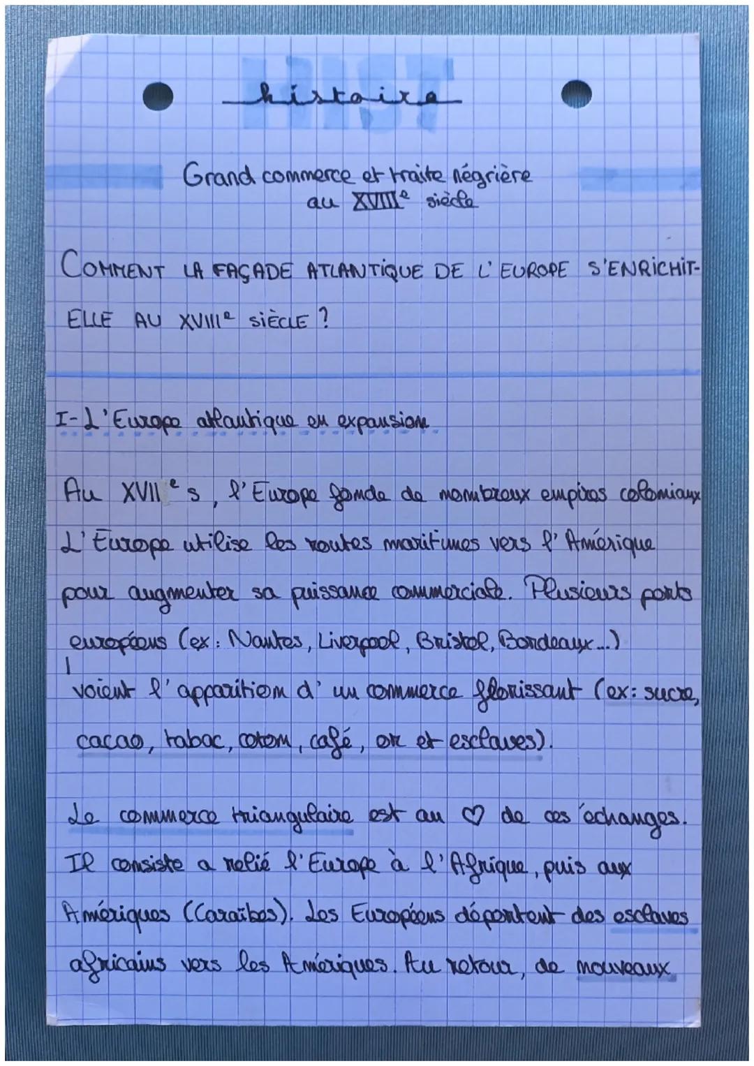 histoire
Grand commerce et traite négrière
au XVIIIe siècle
COMMENT LA FAÇADE ATLANTIQUE DE L'EUROPE S'ENRICHIT-
ELLE AU XVIIIe SIÈCLE?
I-L'