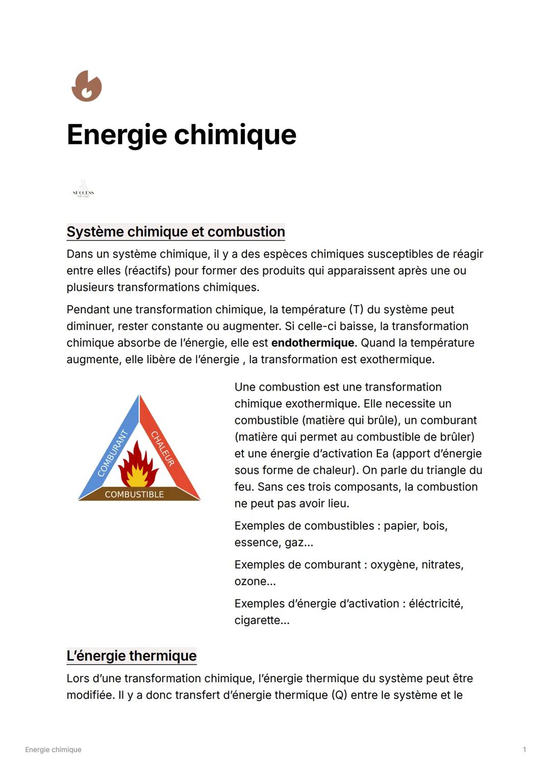 Energie chimique | Combustions