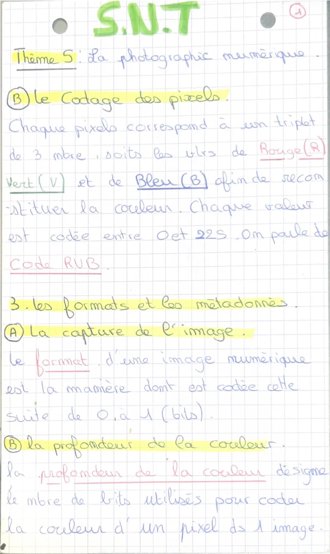 --- OCR Start ---
2
SNT(science mumérique)
1. Repères historiques.
1829: naissance de la photographie
1861: Début de la photographie en coul
