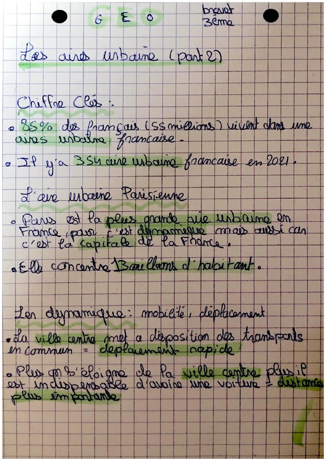 brevet
3eme
GE
Los aires urbaine (part 2)
Chiffre Cles.
85% des français (Ss millions) vivent dans une
aires urbaine francaise.
354 aire urb