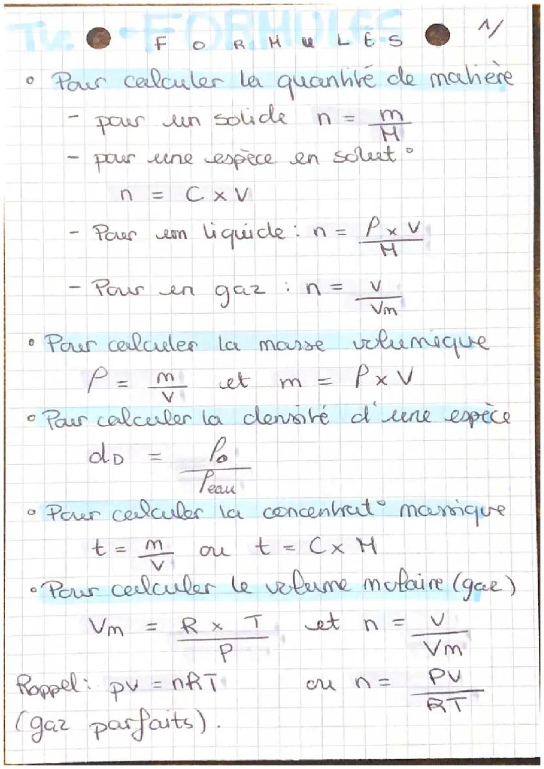 Quelques formules importantes