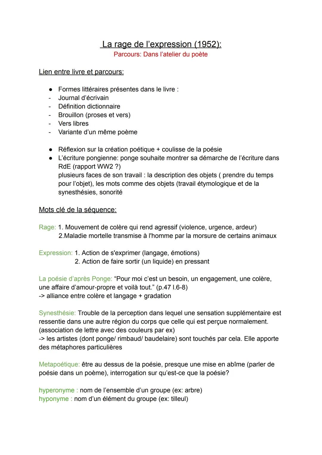 Explication/Citation Ponge la rage de l'expression