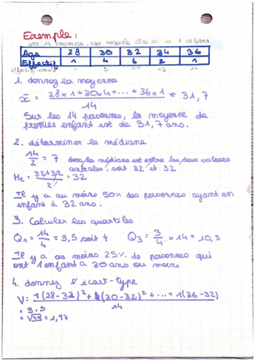 Les statistiques
da moyenne pondérée
x=
n₁x₁ + 1₂x₂+...+npxp
1+
₂x²
N
La médiane
Si N est:impair the est la valeur centrale
•pair Me est la