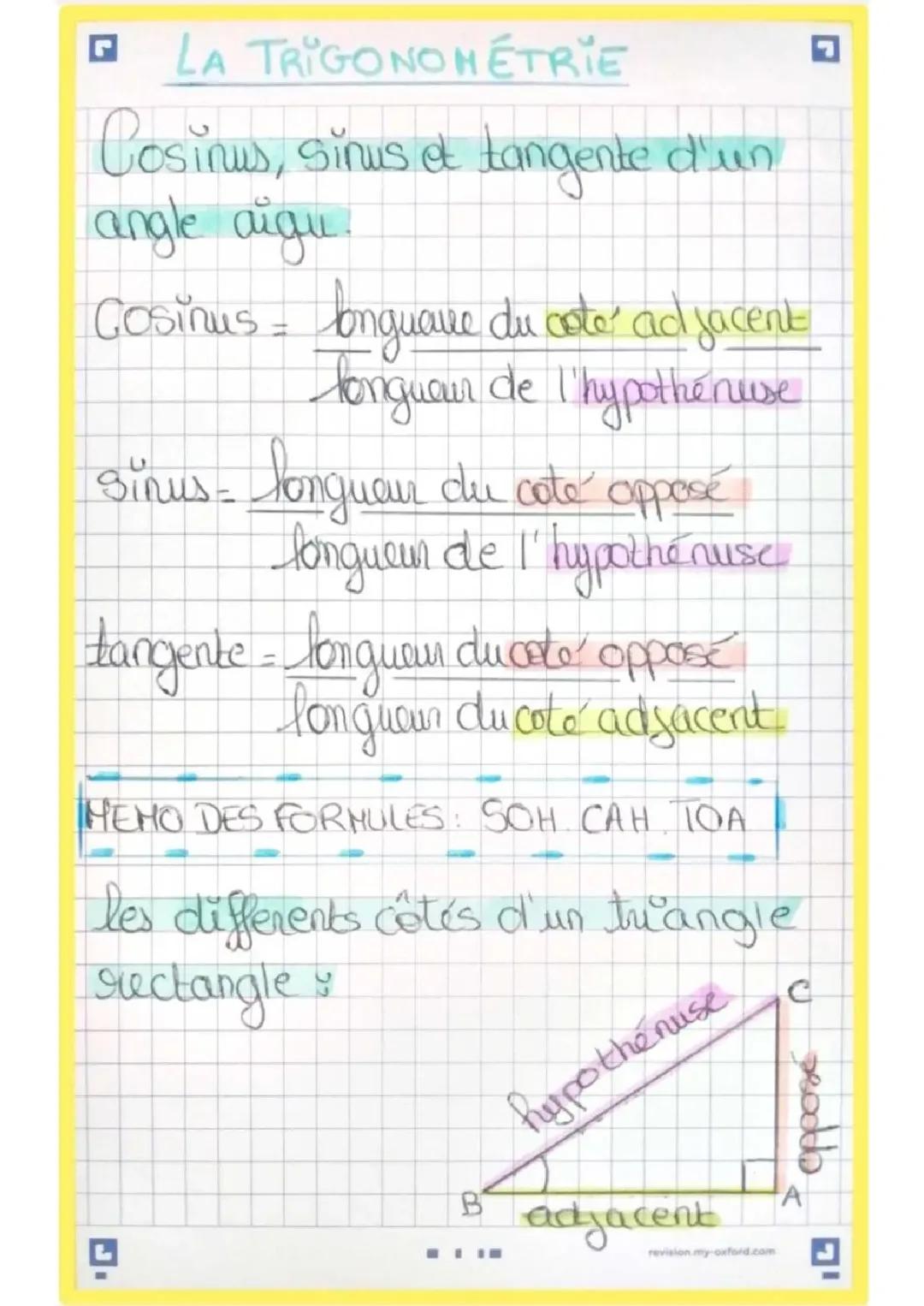 Fiche de révision trigonométrie